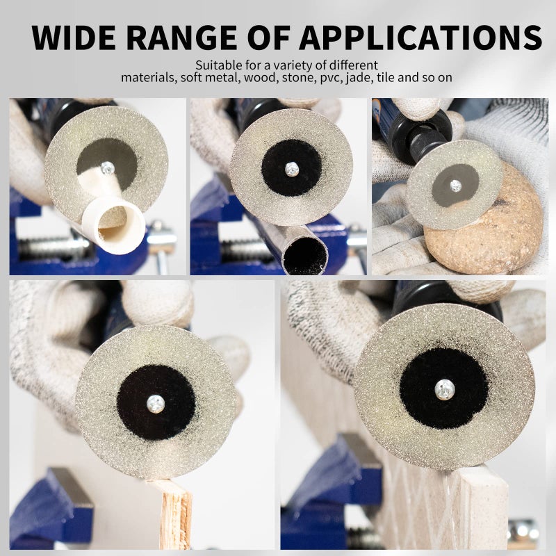SI FANG 5Pcs 60mm Diamond Cutting Disc Cut Off Wheels with 5Pcs Mandrel 1/8'' Shank Stone Blade for Rotary Tool Drill Attachment Cutting Discs Polishing Glass Tiles Marble Plastic Jade (2.4in) - Image 5